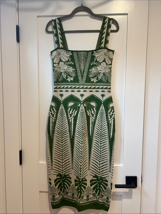 FARM Rio Dresses & Skirts - FARM Rio Macaw Jacquard Sweater Knit Midi Dress - Green Floral & Palm Pattern